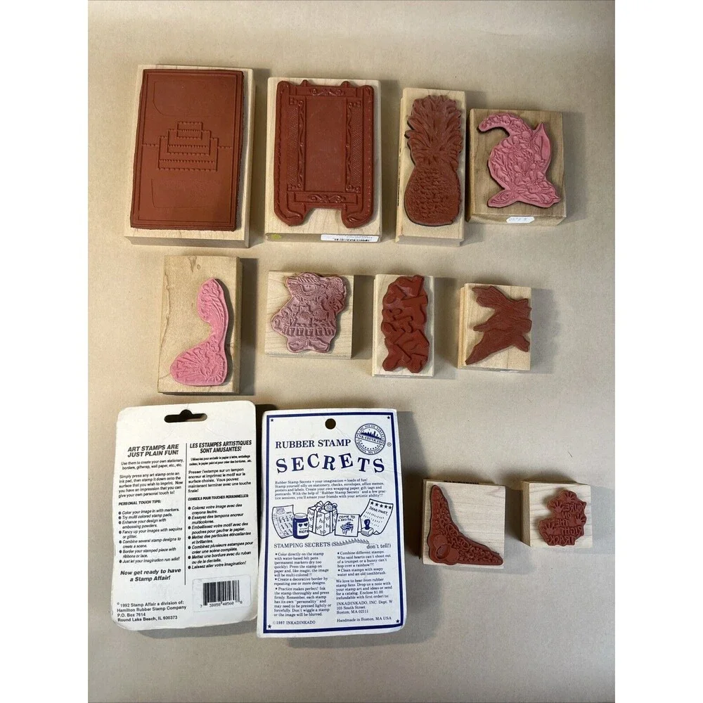 Vintage New 1980-2000s Craft Wood Rubber Stamps Lot Of 12 Various Themes‎